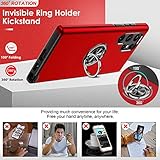 LeYi for Samsung Galaxy S22 Ultra Case,Heavy Duty Protection Shockproof Cover with Built-in Ring Holder Lightweight Silicone Hybrid Phone Case for Galaxy S22 Ultra Red - Image 3