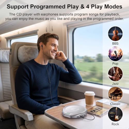 Image of Gueray Portable CD Player with Earphones CD Player for Car | CD Dsicman with Anti-Skip Shockproof with LCD Display Support PROG Memory Repeat Function