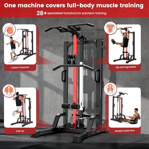 Image of Pull Up Bar Power Tower Dip Station,Cable Machine-Integrated 450LBS Multi-Function Adjustable Height Fitness Strength Training Equipment for Home Gym Strength Training Equipment
