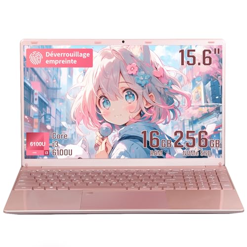 LONGEVINCE Ordinateur Portable 15,6 Pouces, Core i3-6100U Win11 Pro, 16 Go RAM, Clavier Rétroéclairé AZERTY, Lecteur d'Empreintes Digitales,PC Portable...