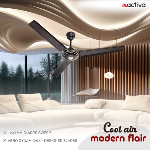 ACTIVA Apsra 1200mm High Speed Ceiling Fan | 390 RPM High Speed Air Delivery | BEE Approved One Star Rating | Anti-Dust Coating | Ceiling Fan with 2 Years Warranty | Smoke Brown | Pack of 1 view 2