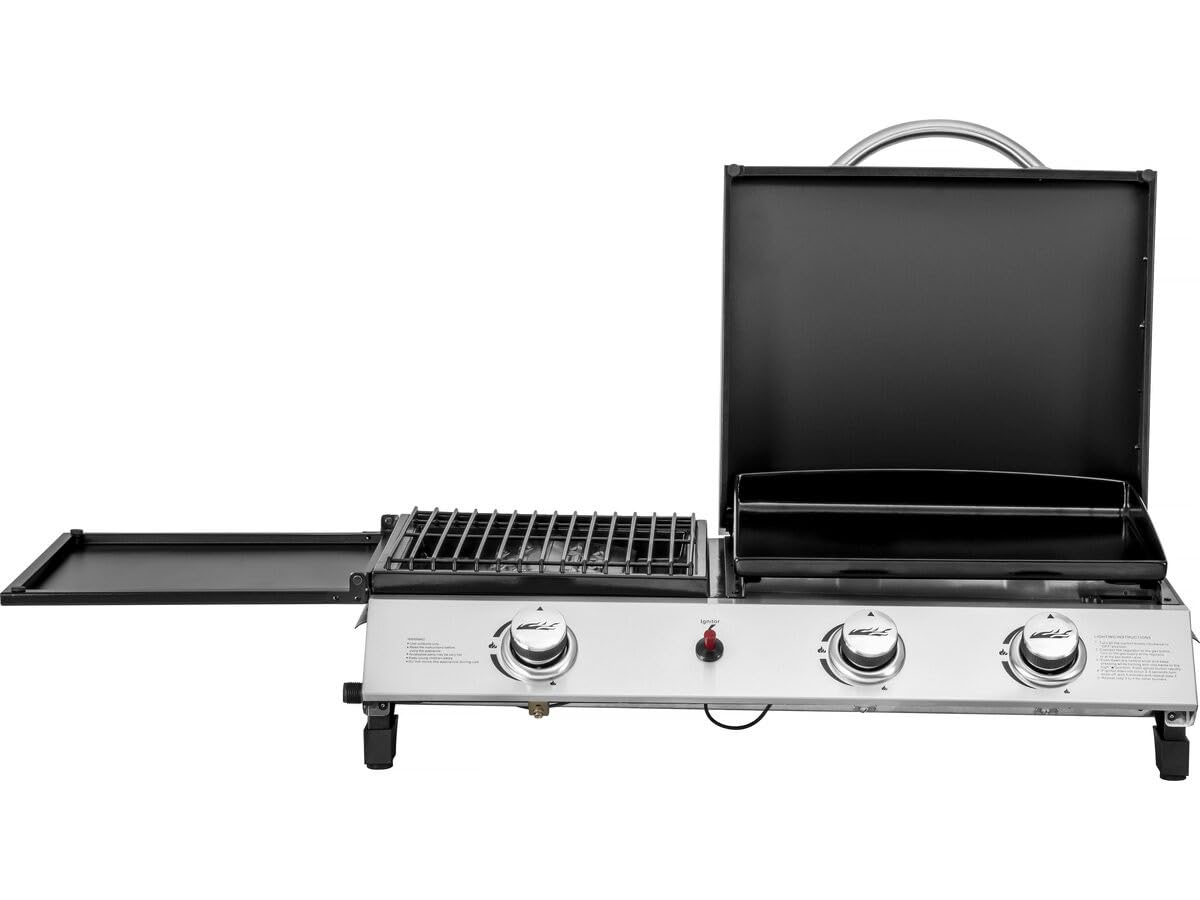 Plancha gaz avec Couvercle Rasio - 7.5 KW - 3 brûleurs - Noir