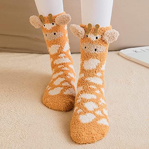 Cuddly Socks Women Thick Tube Socks Giraffes Fluffy Socks Bed Socks Plush Socks Funny Warm Winter Socks Anti-Slip Hut Socks Gift For Women