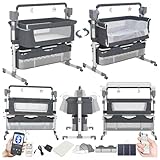 Magic ZC Elektrische Bluetooth Intelligent Beistellbett Baby mit Rollen, Faltbar Co-Sleeping Babybett, Convertible Stubenwagen Wiege mit Fernbedienung, Musik, 5-schwankende Zahnräder (601 Grey)