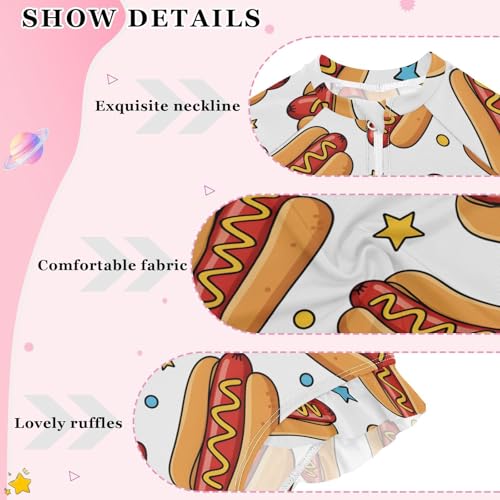 Hot Dog Pattern with Stars Girls Rash Guard Swimsuits Long Sleeve One Pieces Bathing Suit UPF 50+ Zipper Swimwear4