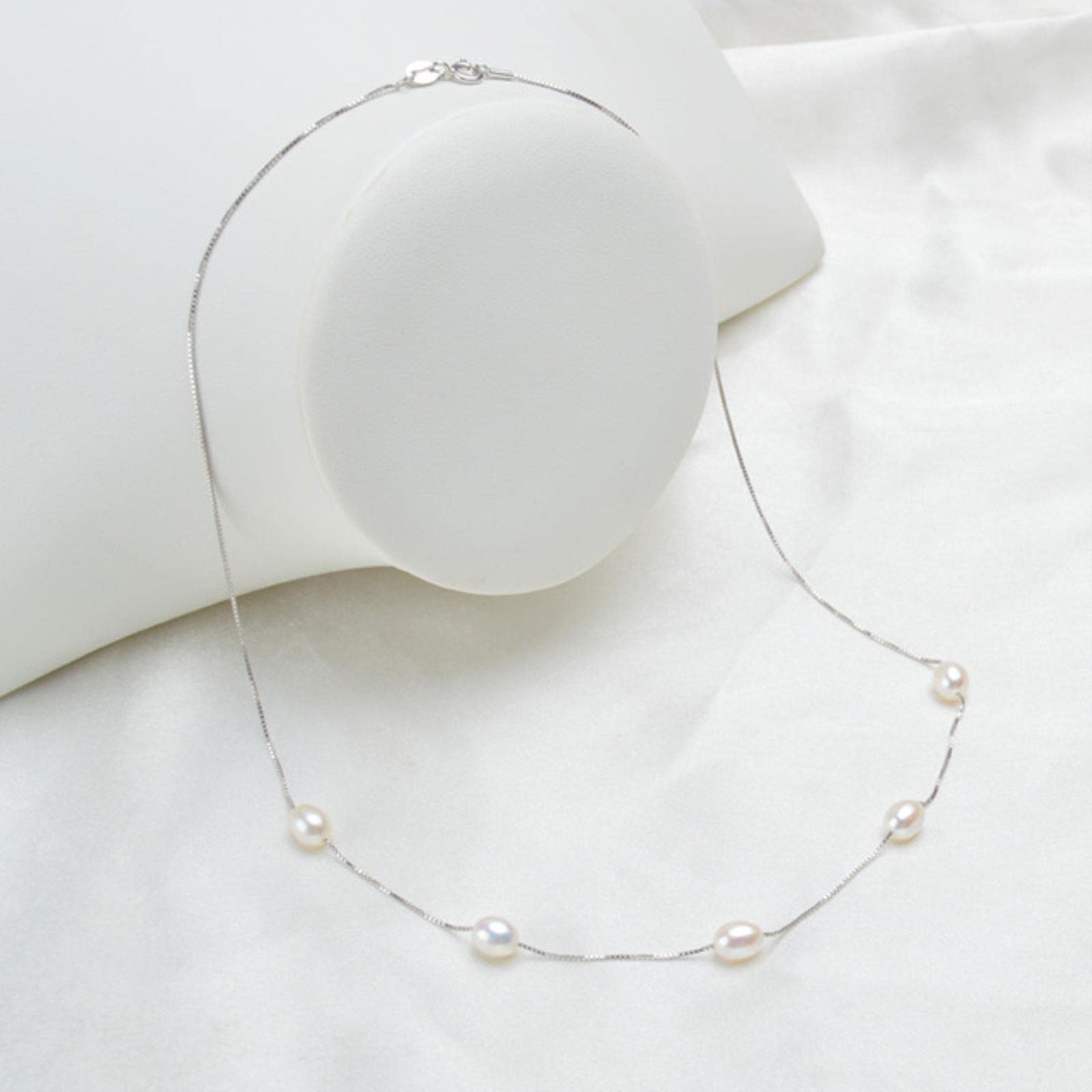 LOKILOKI 925 Sterling Silver Necklace Chain 6-7mm Natural Freshwater Pearl Pendant Jewelry For Women Gift