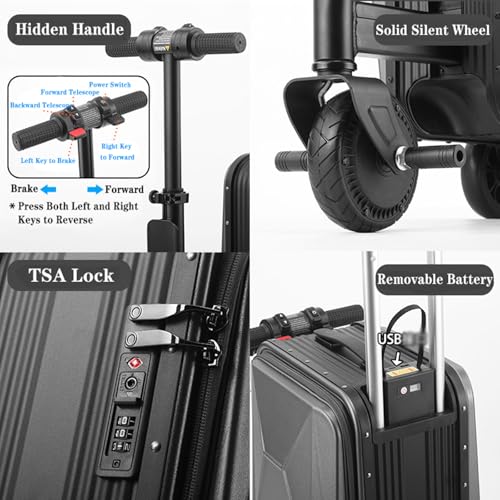 Smart Electric Luggage, Portable Rideable Suitcase, Aluminum Frame Suitcase, 20L Capacity, Load 242 LBs, Speed Adjustment, One-Button Telescopic, Removable Battery, for Travel and Vacation,Silver2