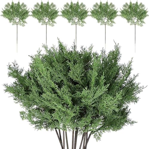 LOLPALONE Ramas de Pino Cedro Enebro artificiales de Navidad, 16,5 x 9 pulgadas, ramas de cedro artificiales (12 unidades), duraderas
