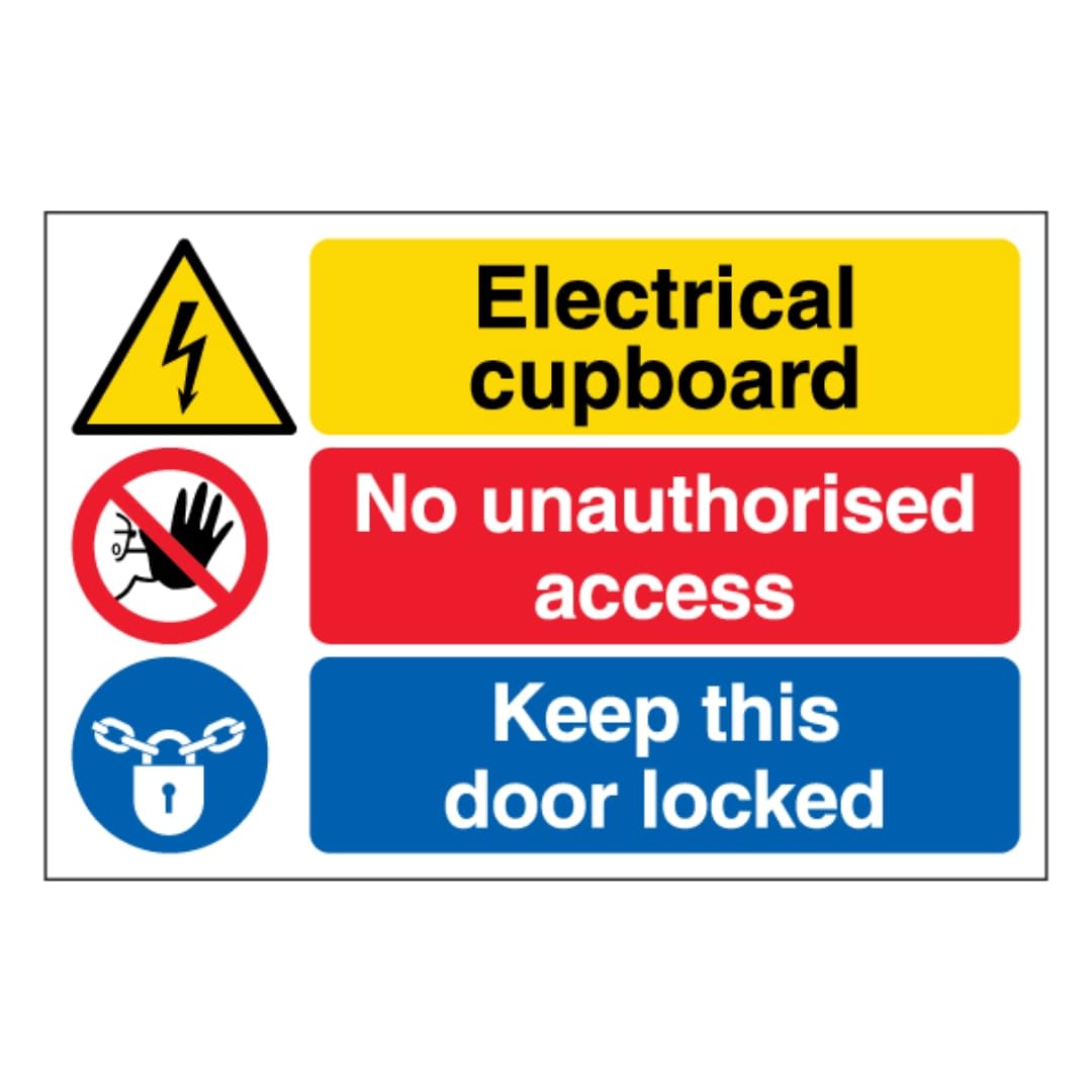 V Safety Electrical cupboard/No unauthorised access/Keep this door locked, Large Landscape 400 x 300 mm