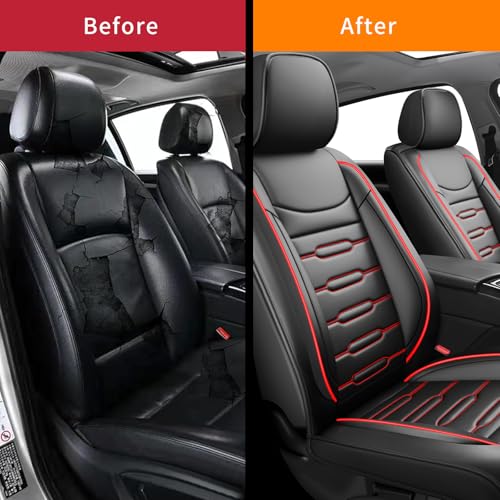 Image of Fit Forester Car Seat Covers for Subaru Forester 2007-2025 2026 - Upgraded Premium Waterproof & Breathable Leather, Airbag Compatible, All-Weather Seat Cushion Protector (2 Front /Black+Red)