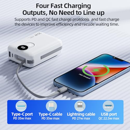 Image of GOOJODOQ Power Bank 20000mah Fast Charging, 35W Fast Charging, Laptop Power Bank with Built-in Cable, Type C PD (Input & Output) Digital Display for iPhones, iPads, Macbooks, Samsung and Others -White