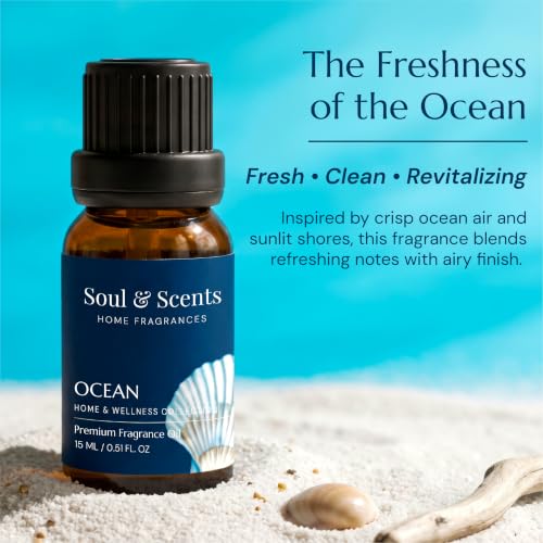 Image of Soul & Scents 15ml Ocean Fragrance Oil | Aroma Diffuser Oil for Vaporizer Reed Diffuser Oil Burner | Candle & Soap Making | Aromatherapy | Freshener | Long Lasting Home Bedroom Office Spa