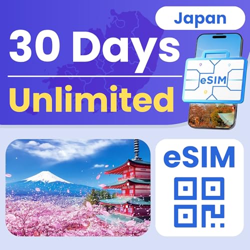 ESIM Cards for International Travel Japan Prepaid eSIM Unlimited Data 30-Day Plan 4G LTE 5G Speed Hotspot Supported eSIM with Instant Activation in 10 Minutes