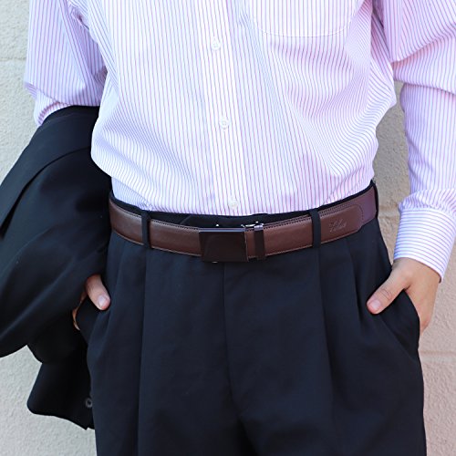 Image of Falari Men Unisex Genuine Leather Ratchet Dress and Casual Belt, Automatic Sliding Buckle, Trim to Fit