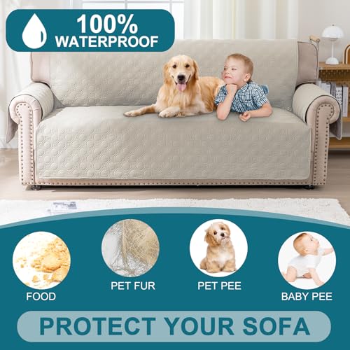BellaHills Sofa Cover 3 seater 100% Waterproof Sofa Covers Non-Slip Sofa Slipcovers Couch Covers Washable with Elastic Strap Sofa Protectors from Pets Seat Width 68"(3 Seater, French Oak) - Image 4