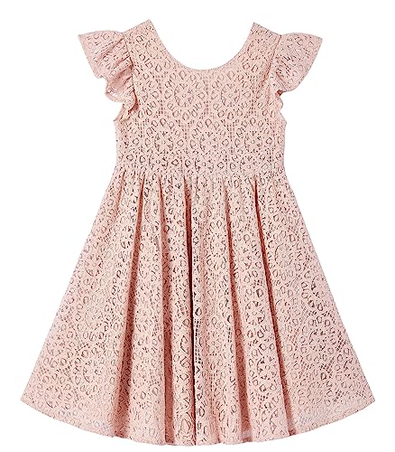 Rysly Toddler Girls Backless Flutter Sleeve Lace Party Dress Elastic Waist Bow Kid Casual Dresses2