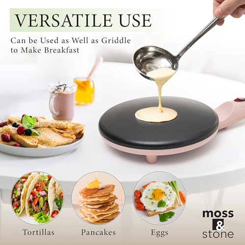 Image of Moss & Stone Pink Electric Crepe Maker, 8 inch Portable Nonstick Crepe Pan