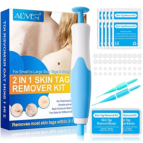 ALIVER Auto 2 in 1 Skin Tag Removal Kit Premium Skin Tag Remover for Small to Large (2mm-8mm) Size Skin Tags Remove Skin Tags in 3-12 Days Easy to Use User-Friendly Safe and Painless