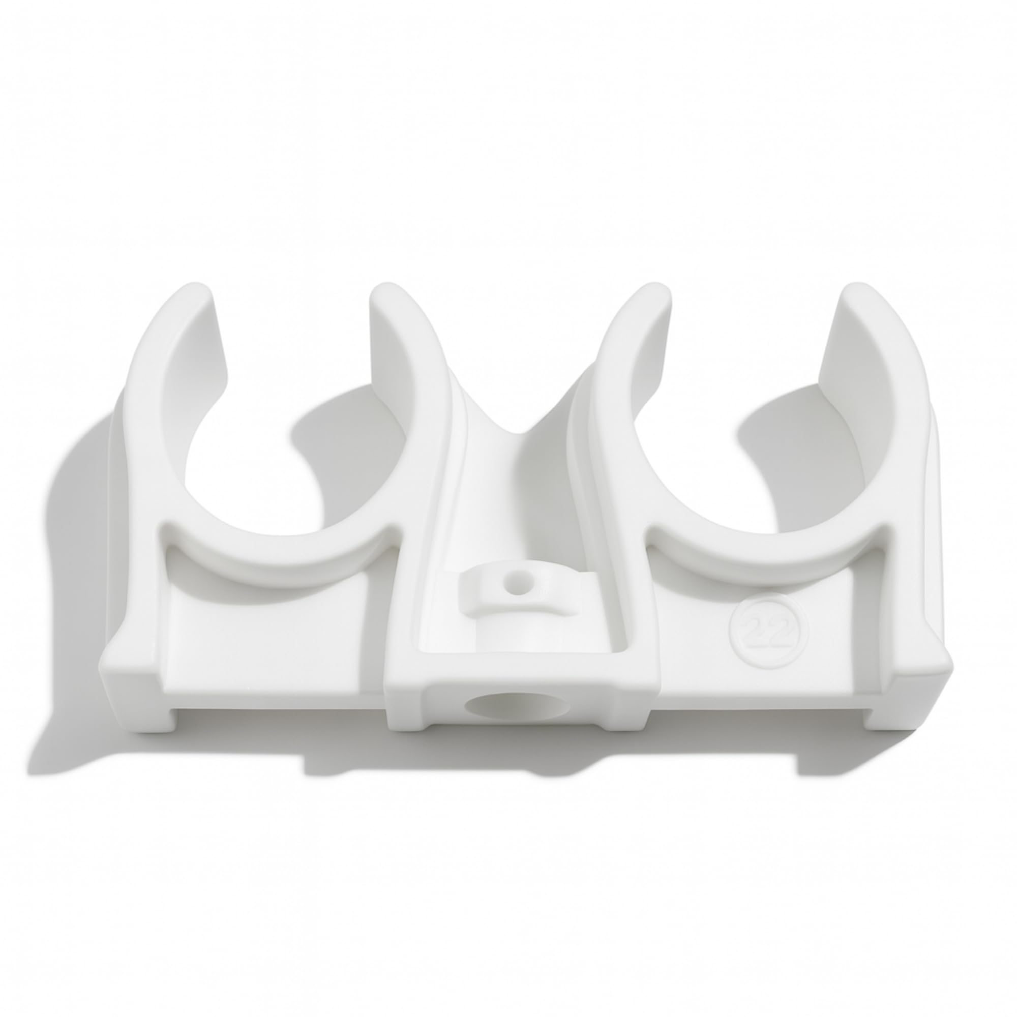 10x 22mm Double Snap-in Open Pipe Clip White - Twin Plastic Wall Mount