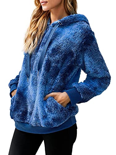Yanekop Womens Fuzzy Fleece Sweatshirt Tie Dye Sherpa Pullover Oversized Hoodie With Pockets(Royal Blue,3Xl) #TOP4