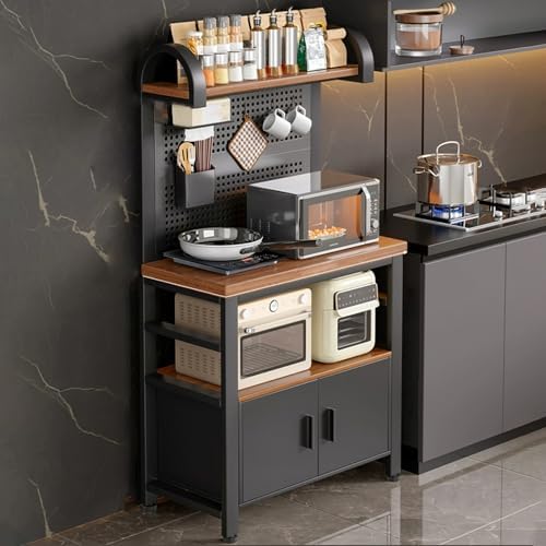 Large Capacity Steel Sideboard Buffet Cabinet with DIY Pegboard, Freestanding Kitchen Storage Cupboard, 360° Rotating Foot Pads, Modern Pantry Organizer (31.4in/80cm)