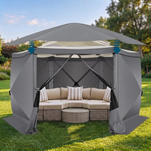 Image of COBIZI 12x12 FT Pop Up Canopy Extendable Tent, Gazebos On Clearance with Removable Roof, Screened in Gazebo with sidewalls, Screen Tents Portable carpas para Patio for Outdoor Camping,Backyard,Gray