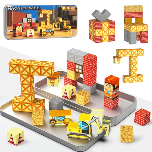 Image of Magnetic Building Blocks for Kids, STEM Engineering Travel Toys with Portable Iron Box, Educational Construction Set for Toddlers Ages 3-8(35 Piece)