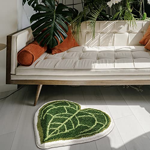 Panstar Green Leaf Bath Mat, Cute Anthurium Clarinervium Bath Rug For Bathroom Non Slip, Fun Plant Shaped Absorbent Bathtub Rug Bathroom Tub Plush Shower Rugs Washable #TOP6