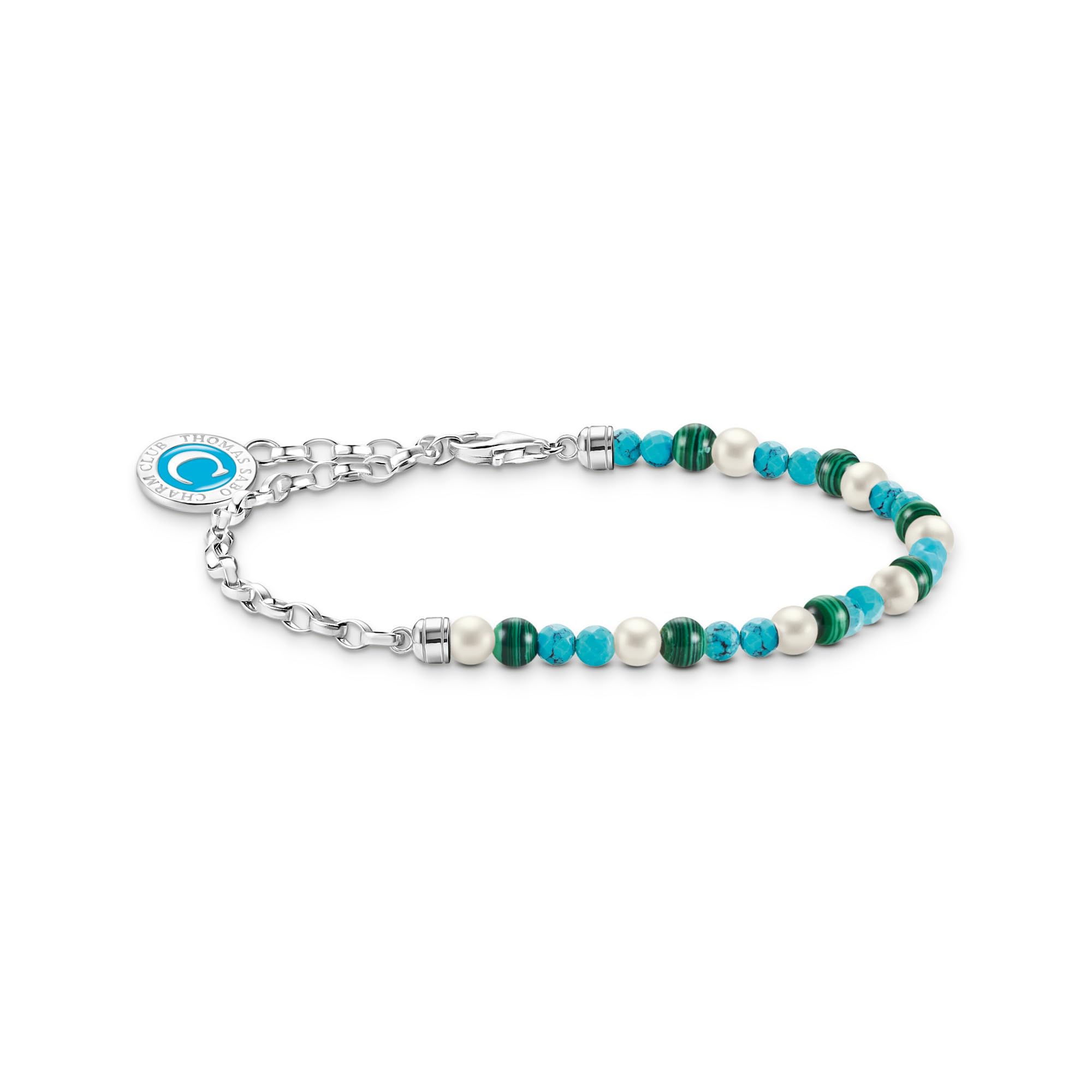 THOMAS SABO Member Charm-Armband mit weißen Perlen, Malachit und Charmista Coin Silber 925 Sterlingsilber, Kaltemail