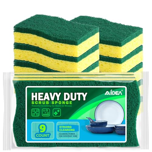 AIDEA Sponges Kitchen, 9Count, Dish Sponges, Heavy-Duty Sponge for Non-Coated