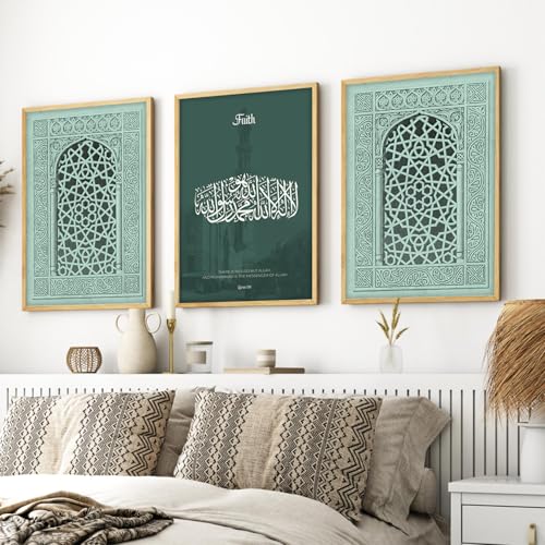Image of ARTELLY Islamic Wall Painting for Wall Decoration, Living Room Bedroom Office Decor, Arabic Calligraphy Wall Poster Art Set of 3 (Art 5, 13 x 19 inch)