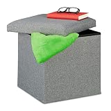 Relaxdays Sitzhocker mit Stauraum, faltbar, weich gepolstert, eckig, Stoff, Sitzwürfel, HBT: 37 x 37,5 x 37,5 cm, grau