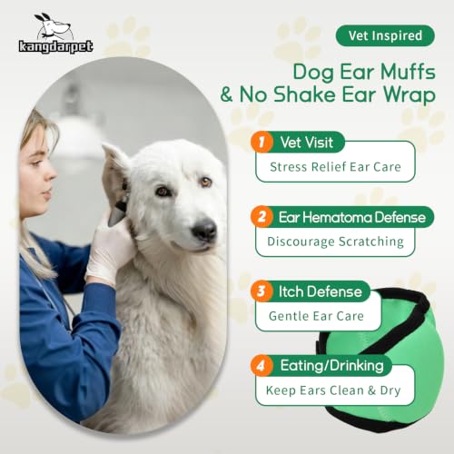 Image of Dog Ear Cover, Green, M (Head Size: 14 inch-19 inch) | Noise Protection & Anxiety Relief, Adjustable No Shake Ear Wrap