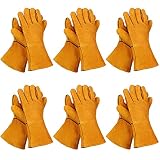 Bonuci 6 Pairs Cowhide Split Leather Welding Gloves Heat Resistant Forge Welding Gloves Rigger Gloves Warehouse Heavy Duty Animal Handling Glove Yardwork