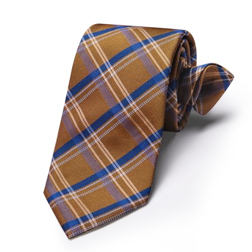 Image of Barry.Wang Plaid Ties Mens Silk Necktie and Tie Clip Checkered Tie for Wedding Party Business Formal