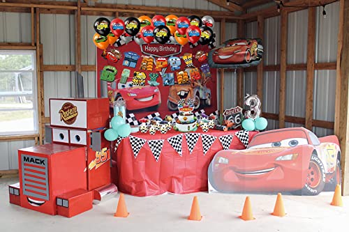 53 Pcs Cars Birthday Party Supplies,Lightning Cars Party Decorations,Race Car Birthday Party Supplies,Cars Theme Happy Birthday Banner,Latex Balloons,Cupcake Toppers For Kids Boy Party Decor #TOP4