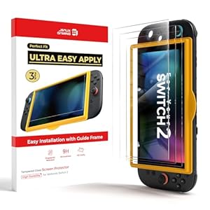 JSAUX 3er-Pack Schutz Glas für Nintendo Switch 2 (2025), Einfache Installation mit Montagerahmen, Ultra HD Displayschutzfolie mit 9H Härte, Kratzfest, Full-Screen Abdeckung, Schutz Zubehör