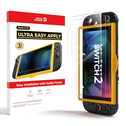 JSAUX 3er-Pack Schutz Glas für Nintendo Switch 2 (2025), Einfache Installation mit Montagerahmen, Ultra HD Displayschutz...
