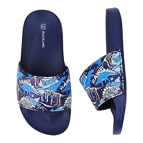 WateLves Badelatschen Kinder Sommer Hausschuhe Badeschlappen Jungen Mädchen Rutschfeste Dusch Badeschuhe Strand Sandalen(Dinosaurier 34/35EU) Cover