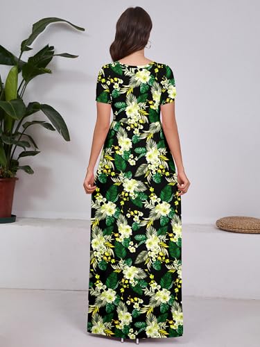 Image of DEARCASE Maxi Dress for Women Short Sleeve Casual Summer Loose Plain Comfy Long Dresses with Pockets