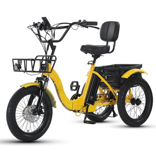 EaThsalL Bicicleta Eléctrica De 3 Ruedas de 18 Pulgadas con Cesta de Carga Neumáticos Anchos para Adultos Plegable y fácil de Escalar Capacidad de Carga de 30 kg A