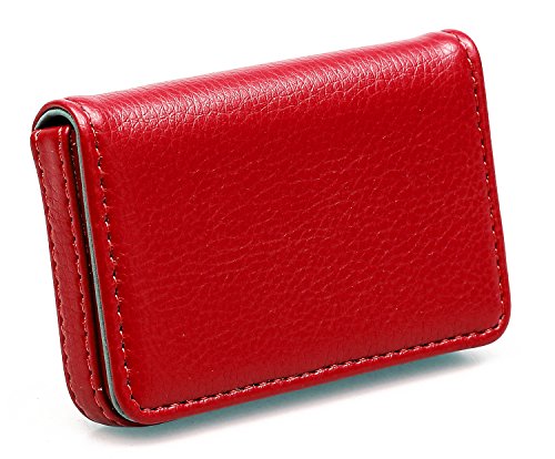 Image of RFID Blocking Wallet - Minimalist Leather Business Credit Card Holder with Magnetic - Red