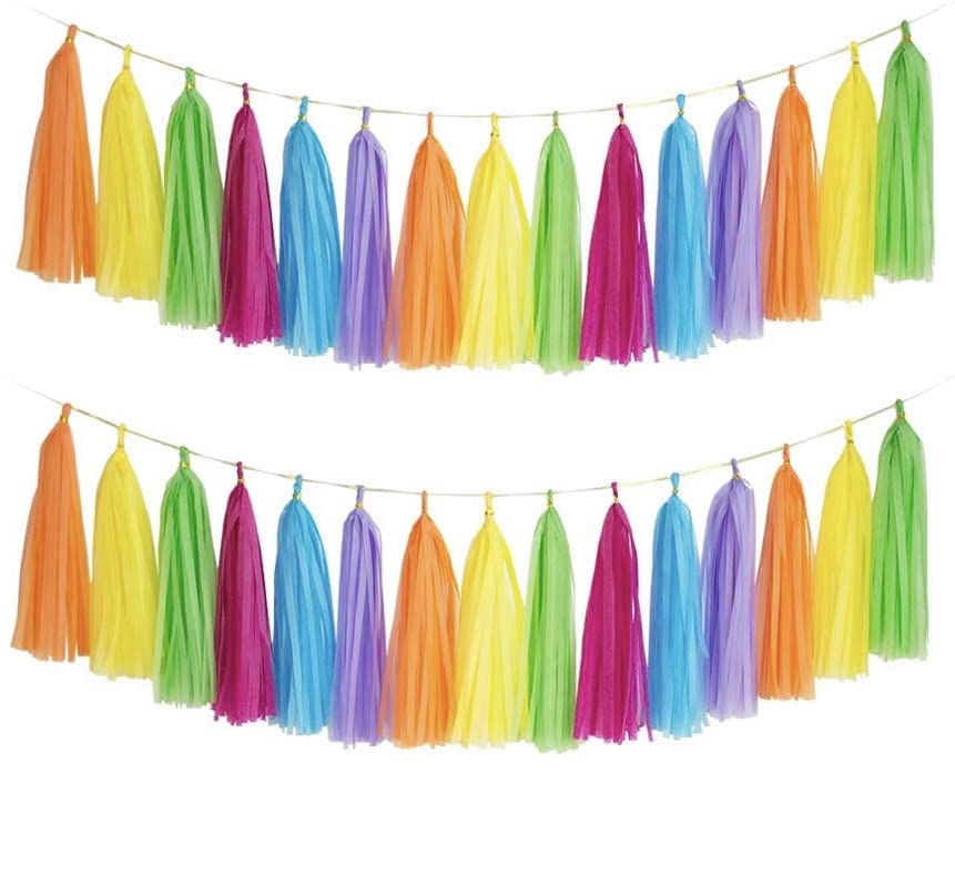 Image of Colourful Paper Tassel Garland Rainbow Colours Party Streamer Long Garland for Decoration, Parties, Events, Marriages, Weddings, Birthdays, Holi and Diwali (5 Strings [70 Pieces])