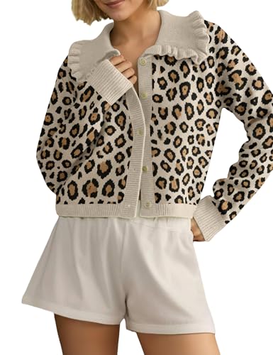 Image of HOCANDY Women Ruffle Collar Cardigan Sweater Preppy Cute Button Up Sweaters