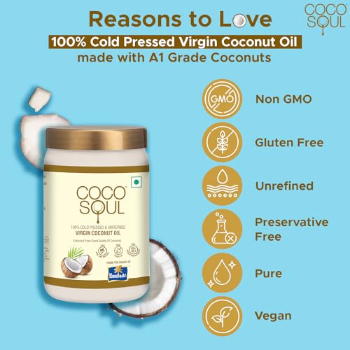 Image of Coco Soul Cold Pressed Unrefined Virgin Coconut Oil | 60% MCT | Multipurpose Usage | Daily Cooking| Keto Friendly | Naturally Cholesterol Free | A1 grade real coconut | From Makers of Parachute 500 ml JAR