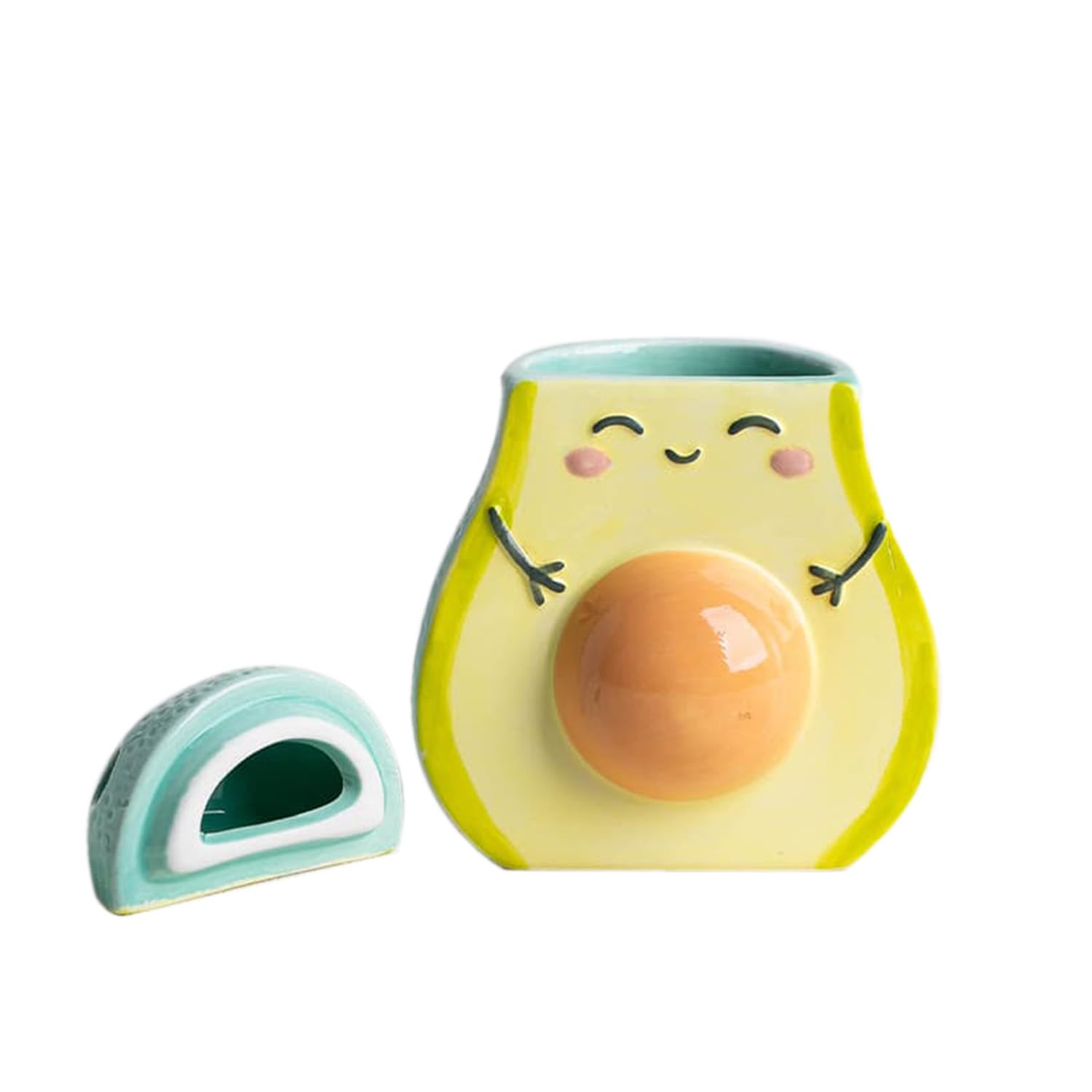 Apa la Papa - Avocado Ceramic Planter – 3.15 x 3.9 x 5.1in – Exclusive Ceramic Planters for Indoor and Outdoors – Cute Hand Painted Designed in Argentina – Convenient Drain Hole and lid