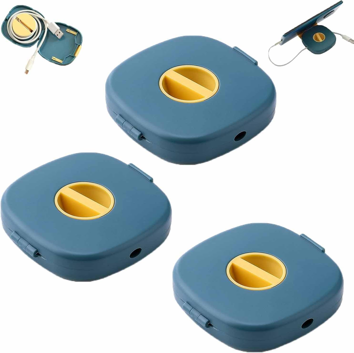 2 in 1 Cable Winder with Phone Stand, Upgrade Mini Retractable Portable Efficient Cable Winder, Durable Cable Organizer and Charging Stand for Earphones (3PCS-Blue)
