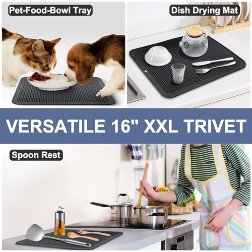 Image of Walfos XXL Silicone Trivet 16 Inch and Trivets Mats 12 Inch, Trivets for Hot Pots and Pans, Heat Resistant Pot Holders Hot Pads for Kitchen Quartz Countertops, Hot Dishes, 6 Pack