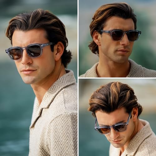 WMP Eyewear – Men’s Square Polarized Sunglasses: Thick Acetate Frame, Bold Geometric Shape, 5-Barrel Hinges, Retro 60s Design3