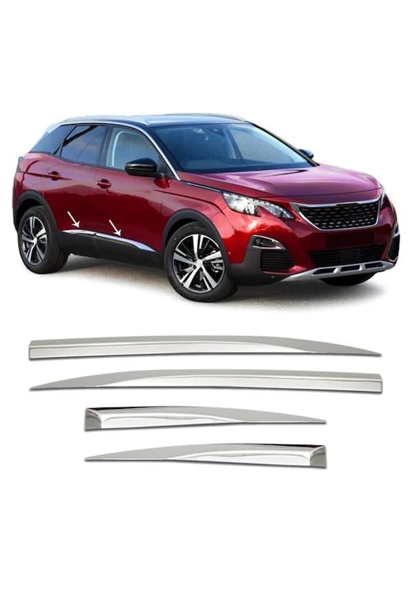 pour Peugeot 3008 2016+ moulure de porte latérale chromée en acier inoxydable 4 pièces